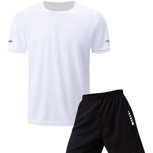 2pcs/Set Men's Summer Sports Short Sleeve Top And Shorts Set